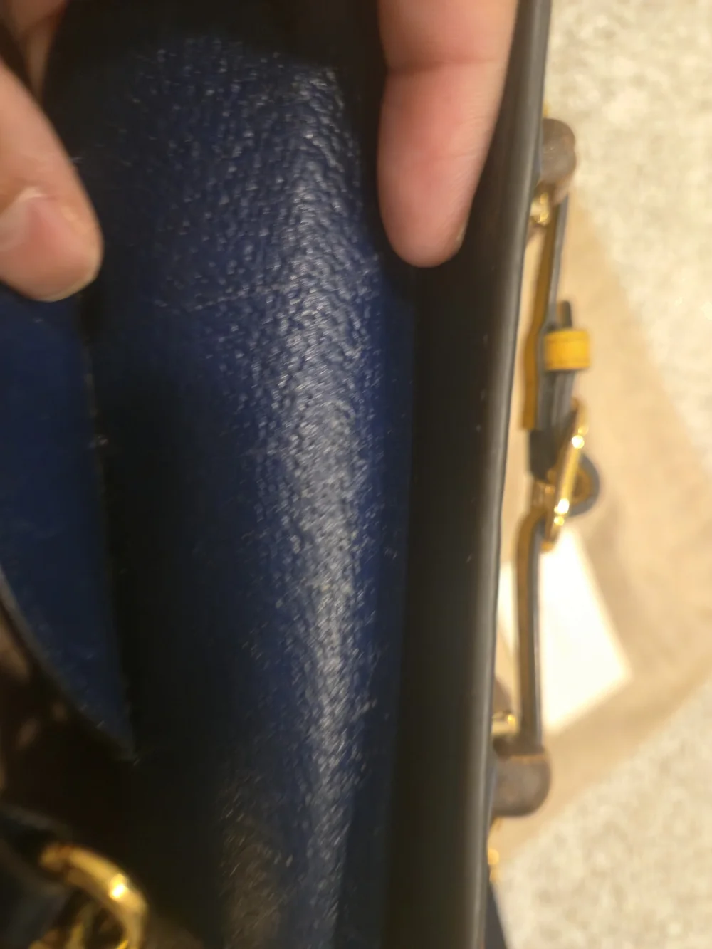Gucci Navy Leather Bamboo Handle Tote with Yellow Accent